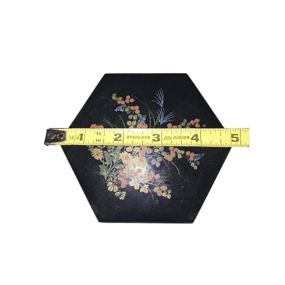 Vintage 80s Made In Hong Kong Nesting Jewelry Black Floral Boxes Trinket Boxes - Picture 5 of 5